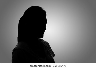 Silhouette Woman Portrait, Concept Of Unknown, Anonymous, Unnamed Etc.