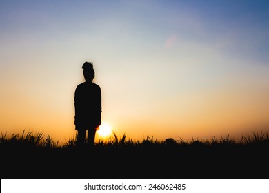 Silhouette Woman Sunset Standing Posture Near Stock Photo 246062485 ...