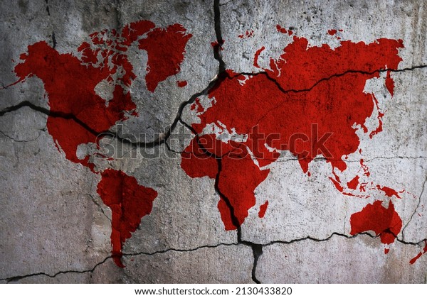 Silhouette of a world map on a cracked wall.\
Bloody trail in the form of the continents of the earth. War, the\
destruction of relations, the split of the world. Stop the war.\
International\
conflicts.
