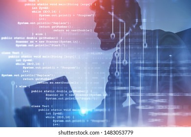 Silhouette Young Computer Engineer Beard Using Stock Photo 1483053779 ...