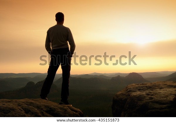 Silhouette Young Confident Powerful Man Standing写真素材435151873 ...