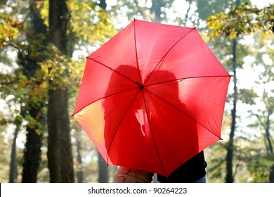 Silhouette of young couple behind umbrella in a forest - Powered by Shutterstock