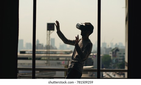 Silhouette Young Man Watching Movie Vr Stock Photo 781509259 