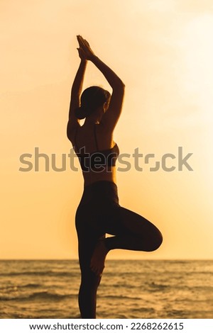 Similar – Image, Stock Photo Women doing pilates on the beach