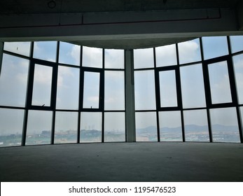 Silhouetted windows of empty premises