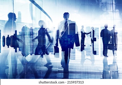 Silhouettes of Business People in an Office Building