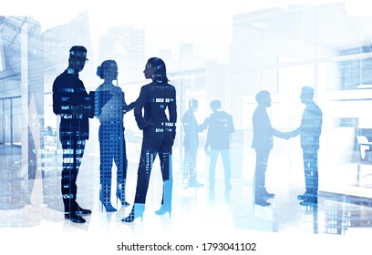 Silhouettes Business People Working Together Blurry Stock Photo ...