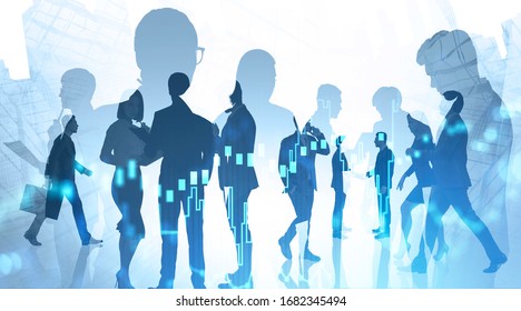 Silhouettes Business People Working Together Abstract Stock Photo ...