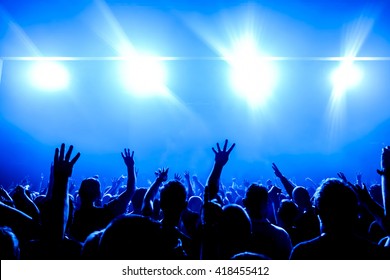 Silhouettes Concert Crowd Front Bright Blue Stock Photo 81282088 ...