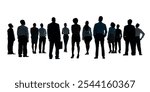 Silhouettes of diverse business people, men and women, standing in a group. Professional business people silhouette, diverse team, business meeting, teamwork concept. Isolated on white background