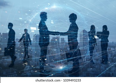 Silhouettes of group of businessperson. Global business network concept. - Shutterstock ID 1039493233