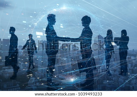 Silhouettes of group of businessperson. Global business network concept.