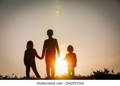 Silhouettes Kids Boy Girls Holding Hands Stock Photo 1562957263 ...