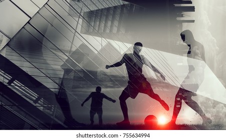 Silhouettes of soccer players