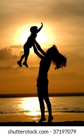 Silhouette Mother Carrying Child Front Beautiful Stock Photo (Edit Now ...