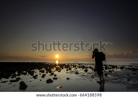 Similar – Image, Stock Photo Man with pipe in midnight sun at the fjord