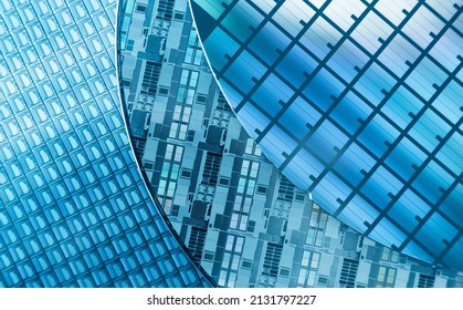 Silicon Chip Wafer Reflecting Blue Colors Background