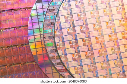 Silicon Chip Wafer Reflecting Different Colors