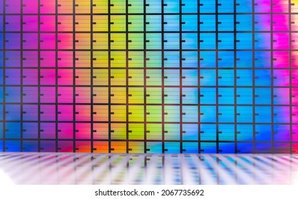 Silicon Chip Wafer Reflecting Different Colors