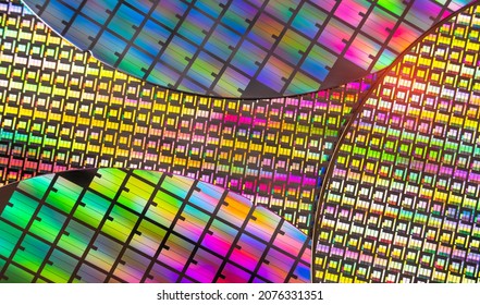 Silicon Chip Wafer Reflecting Different Colors