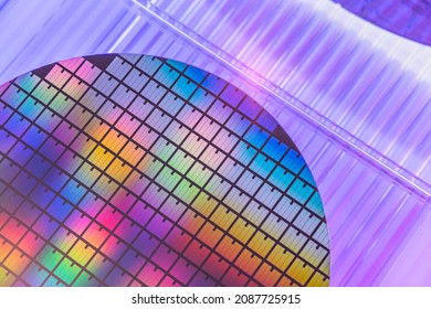 Silicon Chip Wafer Reflecting Different Colors