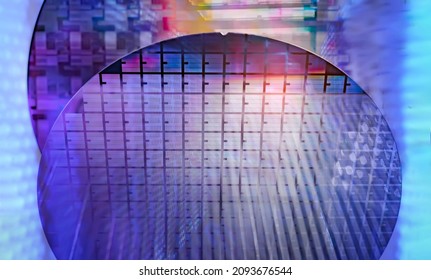 Silicon Chip Wafer Reflecting Different Colors