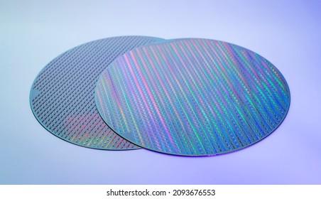 Silicon Chip Wafer Reflecting Different Colors