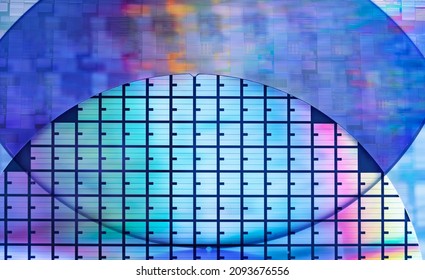 Silicon Chip Wafer Reflecting Different Colors