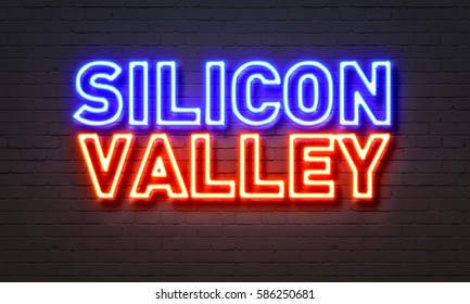 Silicon Valley Neon Sign On Brick Wall Background