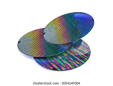 Silicon Wafer With Chips Isolated On White Background