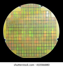 Silicon wafer with chips isolated on black background