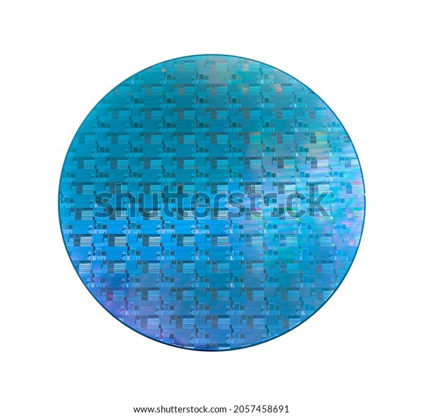 Silicon\
wafer with chips isolated on white\
background