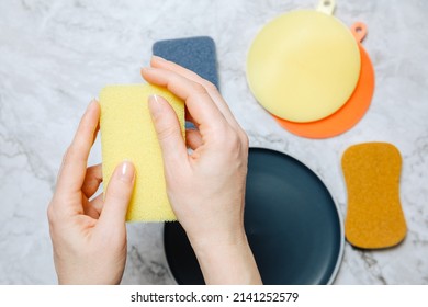 silicone brush cleaning. silicone sponge for the kitchen. ecological sponge. Without plastic concept. Eco friendly.