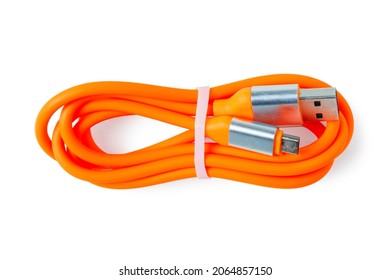 Silicone Cord For Charging Smartphone Isolated On White