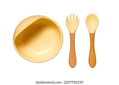 Silicone dishware isolated on white background. Serving baby, first feeding concept. Baby food accessory - Powered by Shutterstock