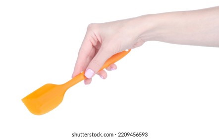 Silicone Spatula In Hand On White Background Isolation