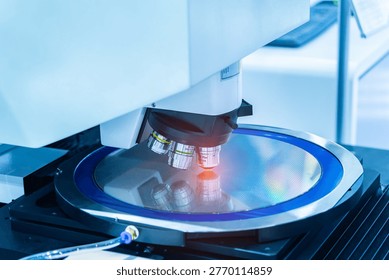 Silicone wafer under the microscope,integrated circuits to manufacture CPU and GPU
