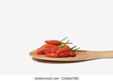 Siling Labuyo Or Red Chili Peppers On A Wooden Spoon