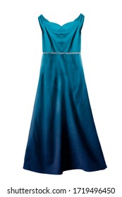 Silk blue elegant flared gown white background