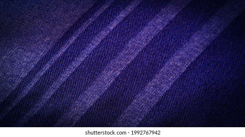 Silk Fabric With Blue Stripes. Abstract Silk Tones In Sapphire Tones. Vintage Pattern On The Fabric. Background Texture, Decorative Ornament