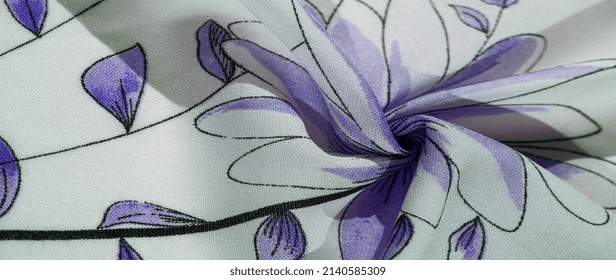 Silk Fabric, Blue And White With Green Shades, Smooth Elegant Sheer Fabric, Divided On A White Background. Background Texture, Pattern