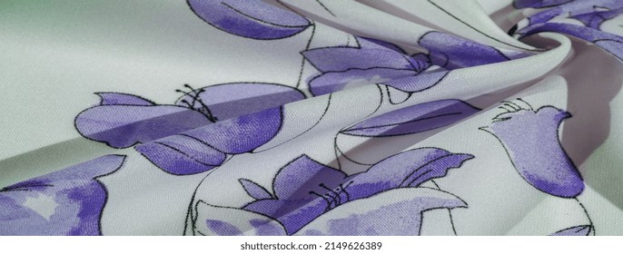 Silk Fabric, Blue And White With Green Shades, Smooth Elegant Sheer Fabric, Divided On A White Background. Background Texture, Pattern