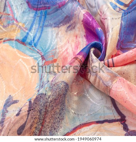 silk fabric in a painted artistic palette, abstract drawing, bright colors, red-yellow-blue color, unrestrained imagination. texture, background, pattern,