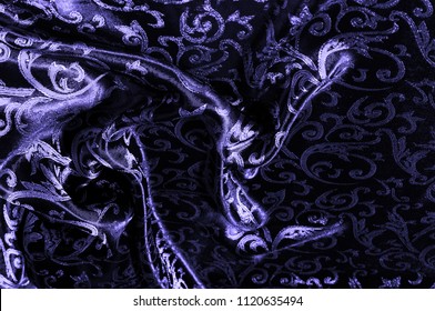 Silk Fabric Royal Monogram Blue Blooming With Luxury This Royal Blue Damask Velvet With All-over Royal Gold Foil Is An Excellent Addition To Any Design Ultra Soft Velvet Pierces The Golden Background