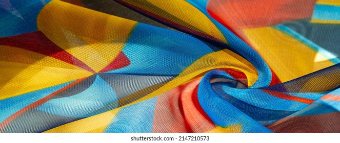 Silk fabric transparent. rhombus. Blue yellow red. Polygonal images of silk fabric, no doubt, is the best solution for your projects. - Shutterstock ID 2147210573