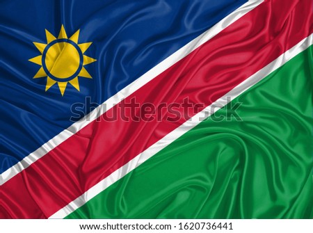 Silk Flag of Namibia . Namibia Flag of Silk Fabric