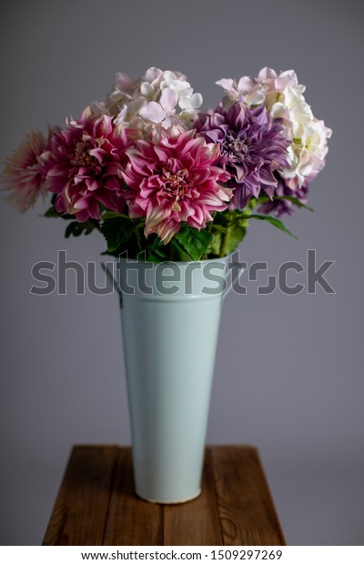 Silk Flowers Tall Metal Vase Stock Photo Edit Now 1509297269