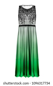 Silk long gown and green skirt   black lace white background