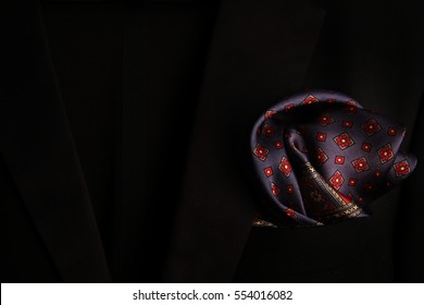 Silk Pocket Square - Handkerchief In The Breast Pocket Of A Man's Wool Luxury Suit. Vintage Style.