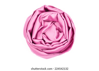 Silk Scarf Is Folded Like A Rose Isolated On White Background